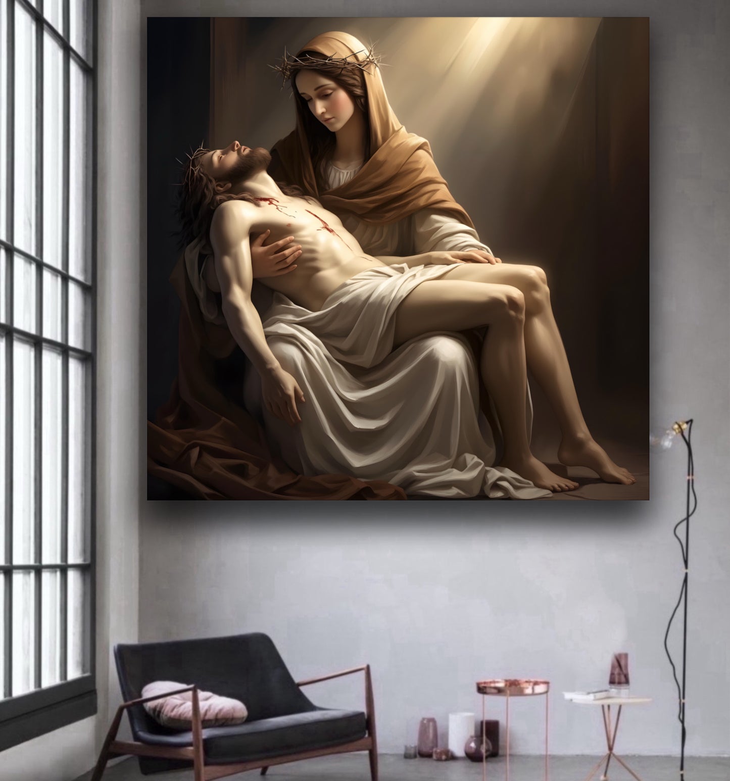 The Virgin Mary holds the Jesus Christ
