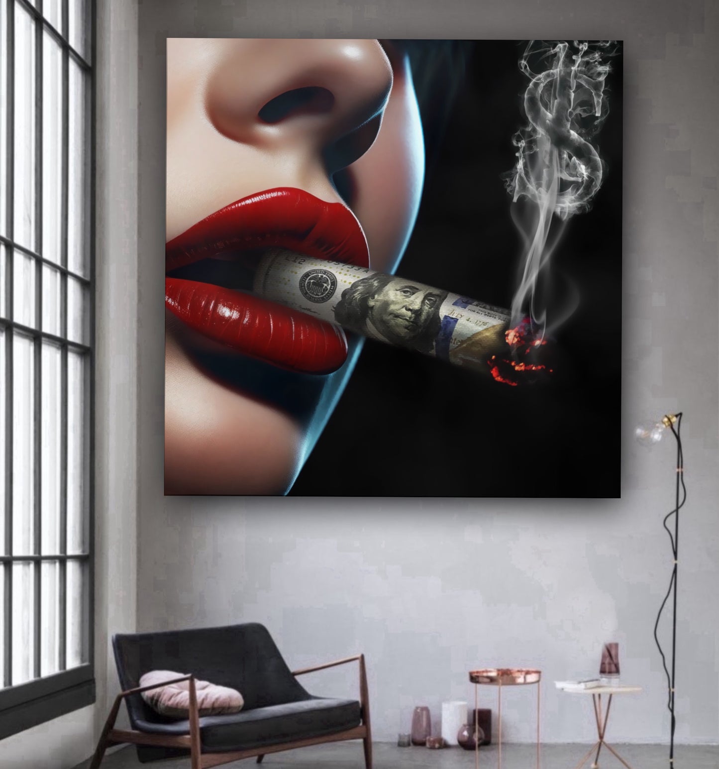 Smoker 100 Dollars cigarette woman artwork