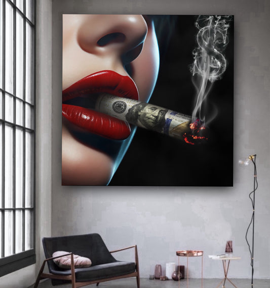 Smoker 100 Dollars cigarette woman artwork