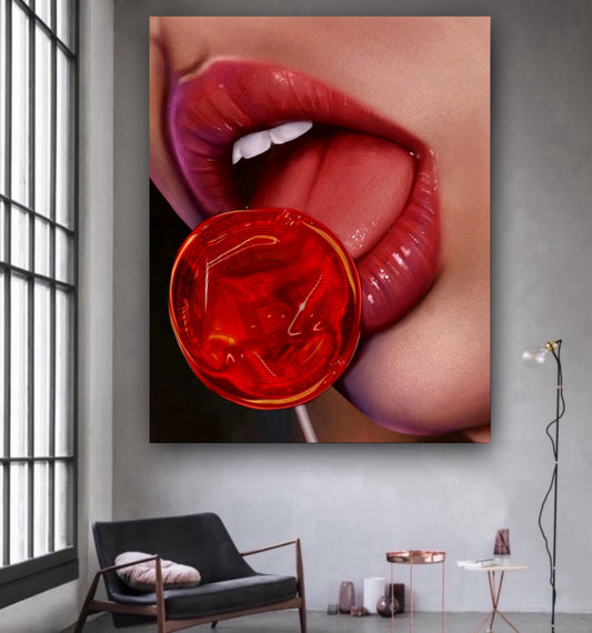 Bitcoin lollipop lips artwork