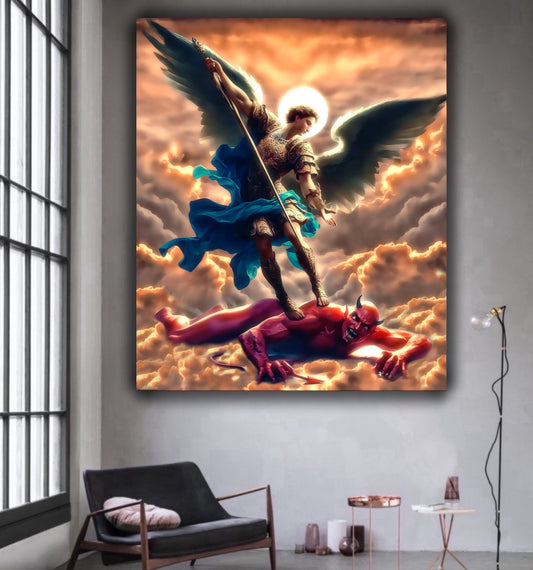 Archangel Michael fighting the devil art work - MEDUSSA SHOP