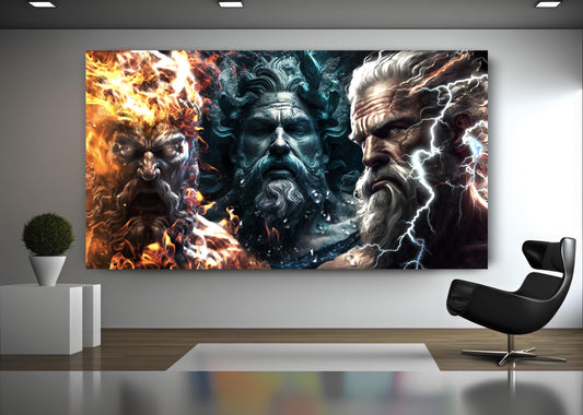 Greek gods Zeus Poseidon Hephaestus artwork