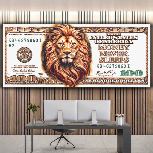 100 dollar lion money never sleeps artwork - MEDUSSA SHOP