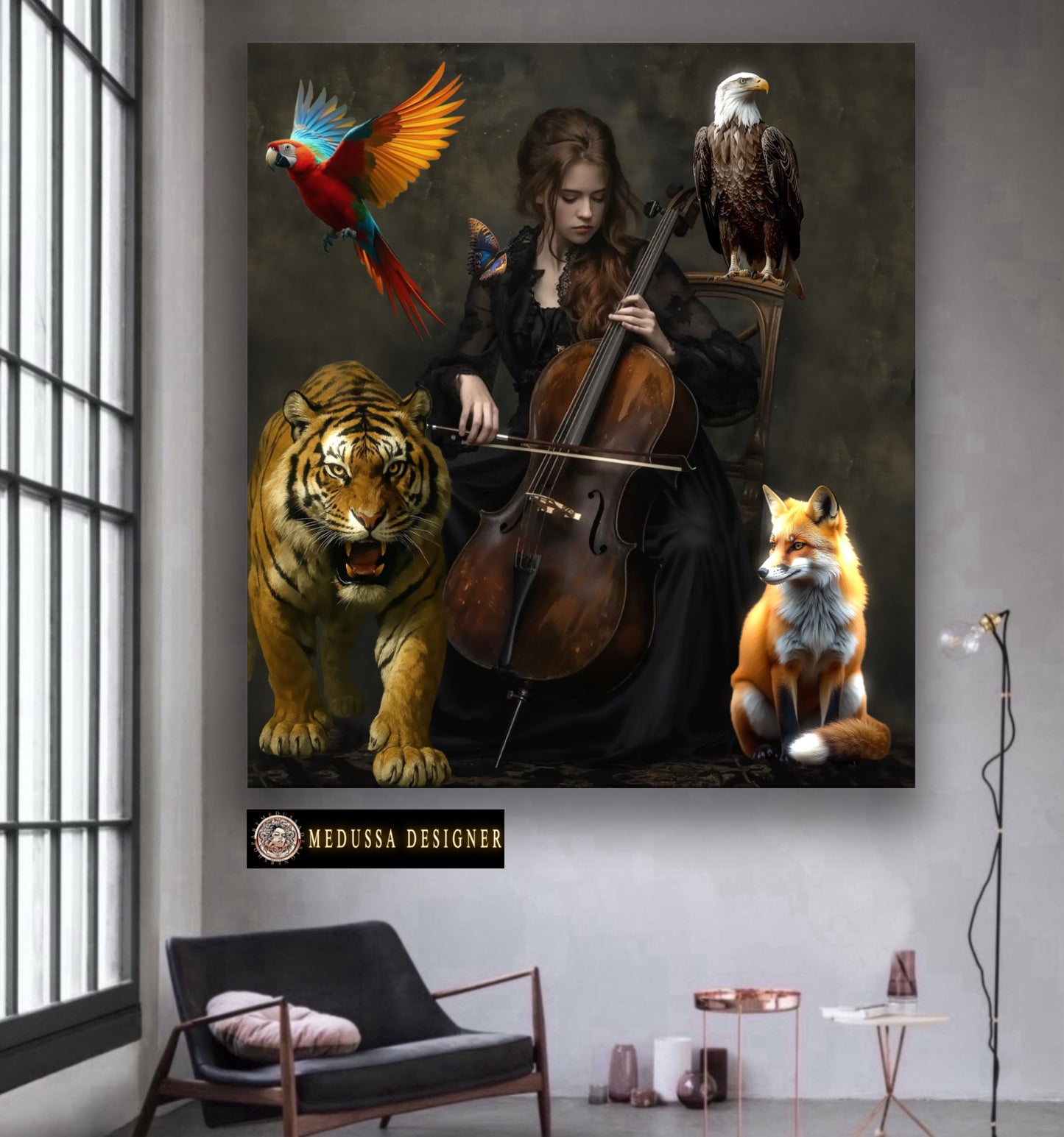 Woman play viola animal natural artwork