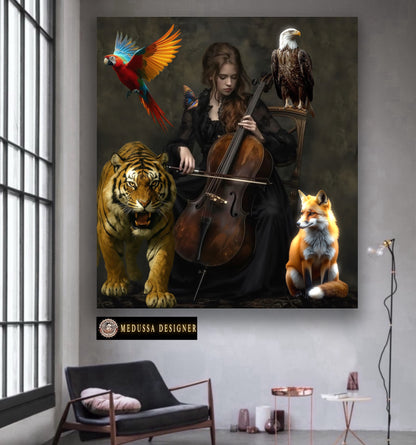 Woman play viola animal natural artwork